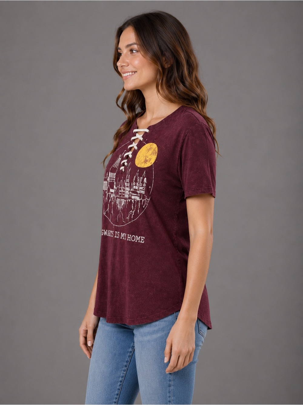 Harry Potter “Hogwarts Is My Home” Lace-Up Graphic Tee - Picture 2 of 15